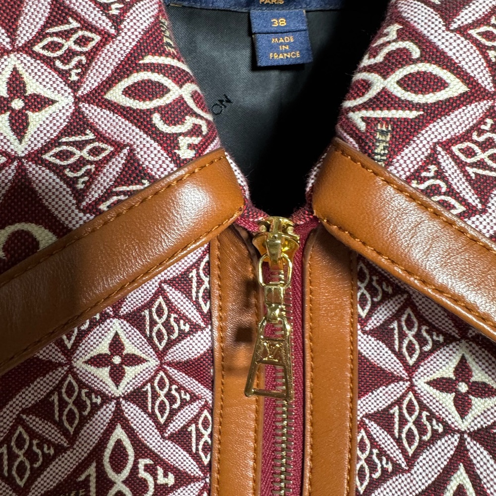 Louis Vuitton Women's Since 1854 Boxy Zipped Jacket in Burgundy & Brown Leather - Picture 6 of 13